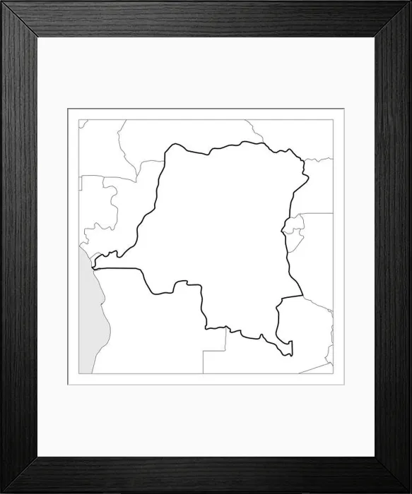 Framed Print : Map of Democratic Republic of the Congo black thick outline highlighted with neighbor countries Framed Print : Map of Democratic Republic of the Congo black thick outline highlighted with neighbor countries