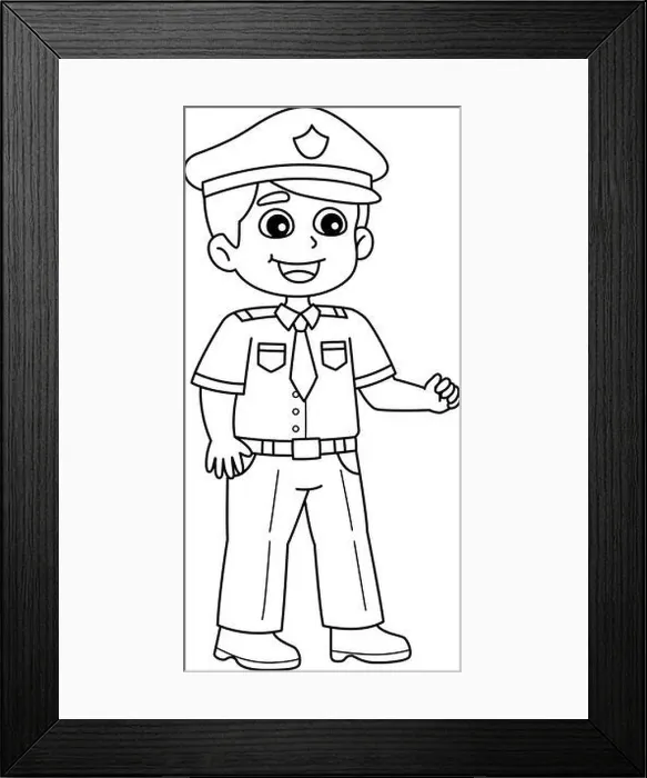 Framed Print : Policeman Isolated Coloring Page for Kids