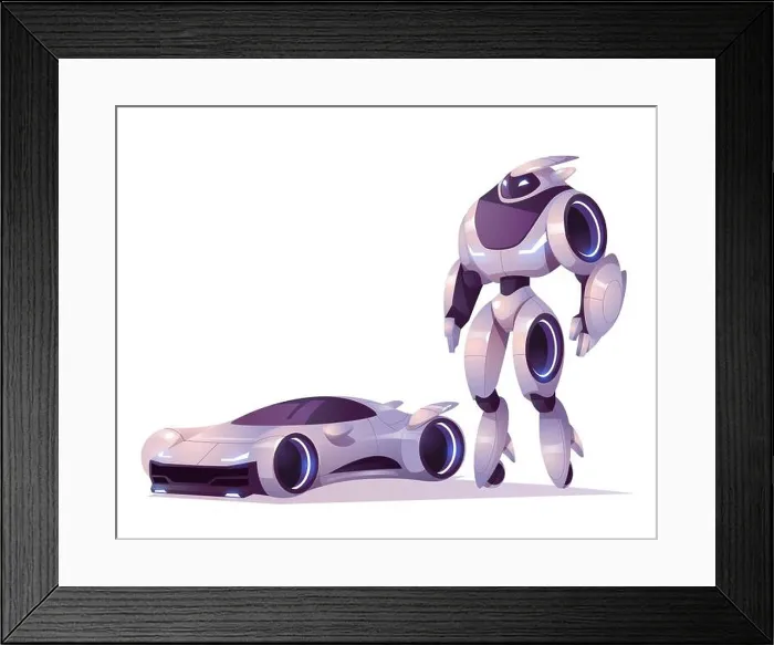 Framed Print : Robot transformer in form of android and car isolated on white background Framed Print : Robot transformer in form of android and car isolated on white background