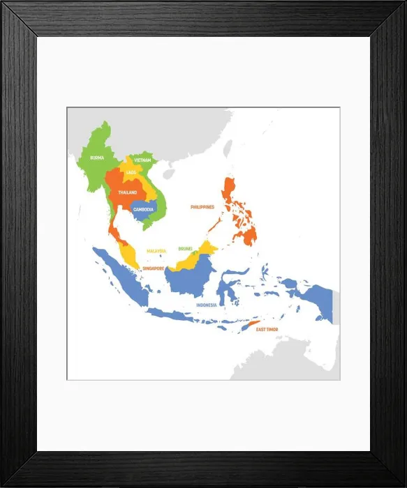 Framed Print : Southeast Asia Region. Map of countries in southeastern Asia. Vector illustration Framed Print : Southeast Asia Region. Map of countries in southeastern Asia. Vector illustration