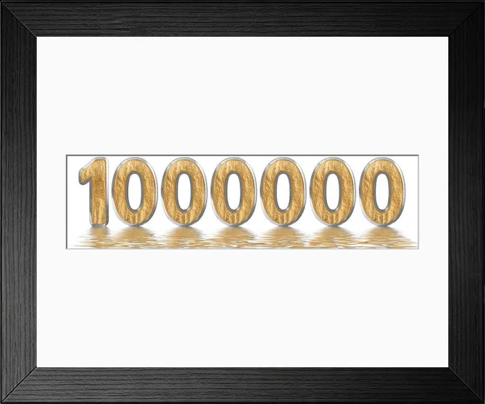 Framed Print : Numeral 1000000, one million, reflected on the water surface, isolated on white, 3d render Framed Print : Numeral 1000000, one million, reflected on the water surface, isolated on white, 3d render