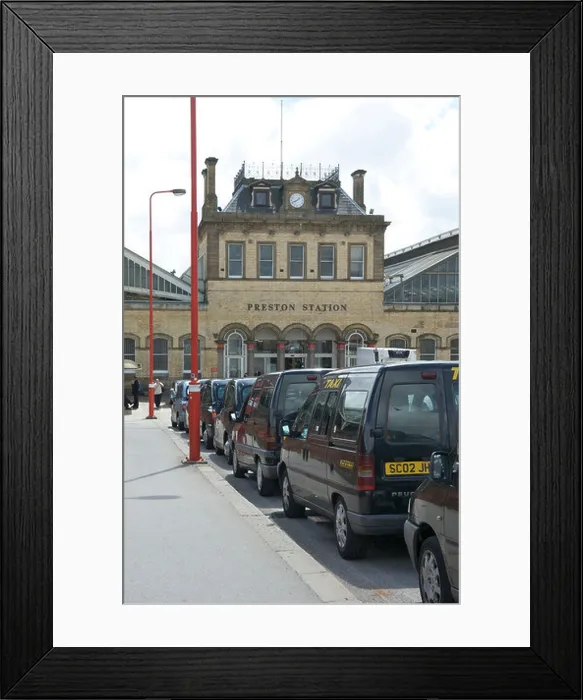 Framed Print : Preston railway station and taxi rank Framed Print : Preston railway station and taxi rank