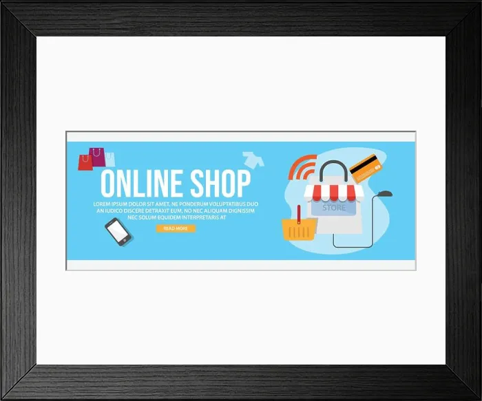 Framed Print : Online shopping web banner template design. Flat design style online shopping web banner vector illustration design Framed Print : Online shopping web banner template design. Flat design style online shopping web banner vector illustration design