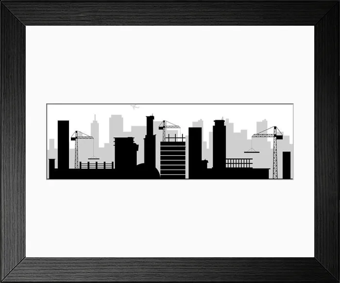 Framed Print : Construction site black silhouette vector illustration Framed Print : Construction site black silhouette vector illustration