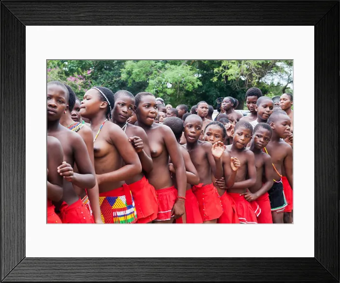 Framed Print : Young Zulu girls perform a traditional dance during the annual Tembe Marula Festival in KwaZulu-Natal, South Africa Framed Print : Young Zulu girls perform a traditional dance during the annual Tembe Marula Festival in KwaZulu-Natal, South Africa
