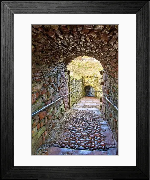 Framed Print : Dunnottar Castle Stonehaven Aberdeenshire Scotland the Pends a stone lined tunnel Framed Print : Dunnottar Castle Stonehaven Aberdeenshire Scotland the Pends a stone lined tunnel
