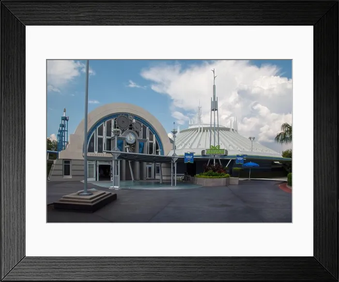 Framed Print : The Space Mountain Futuristic building in Tomorrowland, Magic Kingdom amusemenet park in Orlando, Florida