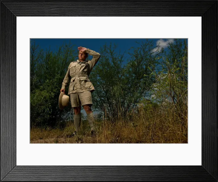 Framed Print : Maj. Dimitri Martini models the Khaki Shade 505 summer bush uniform, originally worn in the 1920s and 1930s