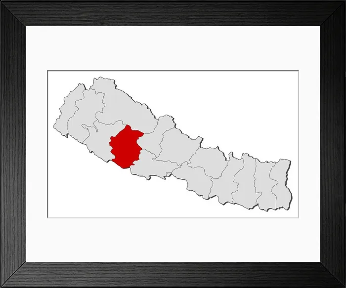 Framed Print : Political map of Nepal with the several zones where Rapti is highlighted Framed Print : Political map of Nepal with the several zones where Rapti is highlighted