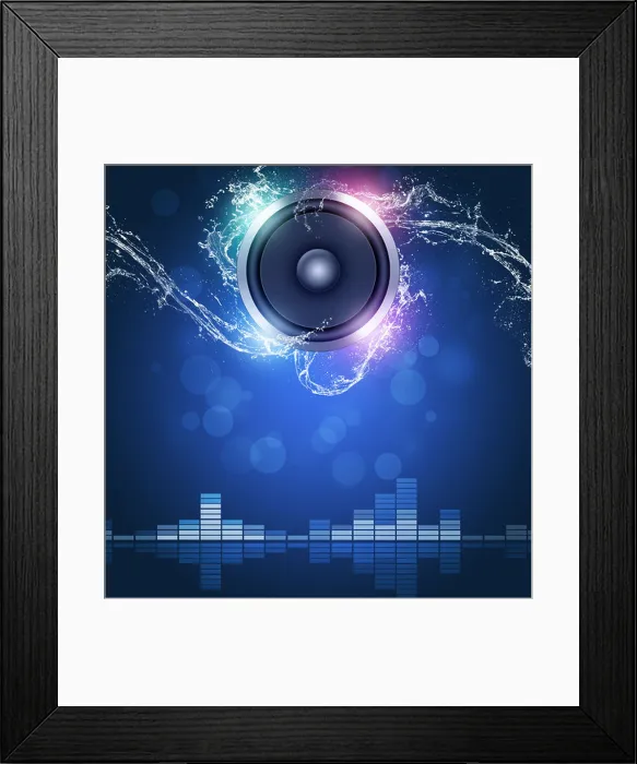 Framed Print : sound speaker music background with equalizer and water waves Framed Print : sound speaker music background with equalizer and water waves