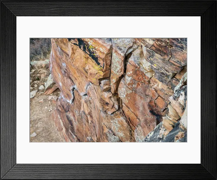 Framed Print : sandstone climbing wall with white chalk marks in Rotary Park, Fort Collins, Colorado, looking down Framed Print : sandstone climbing wall with white chalk marks in Rotary Park, Fort Collins, Colorado, looking down