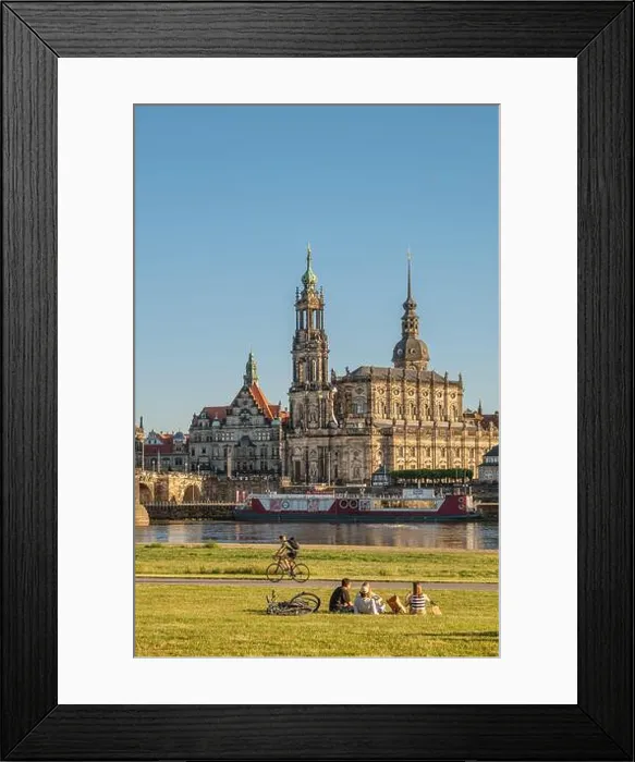Framed Print : Students enjoy sunset in front the Dresden skyline, Saxony, Germany Framed Print : Students enjoy sunset in front the Dresden skyline, Saxony, Germany