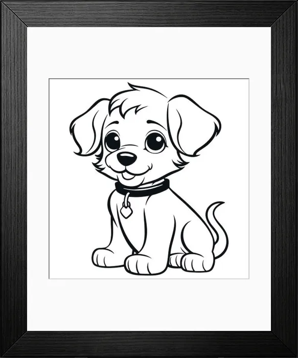 Framed Print : Vector isolated cute cartoon little puppy, black line outline drawing Framed Print : Vector isolated cute cartoon little puppy, black line outline drawing
