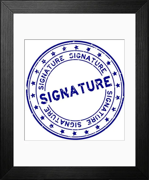 Framed Print : Grunge blue signature word round rubber seal stamp on white background Framed Print : Grunge blue signature word round rubber seal stamp on white background