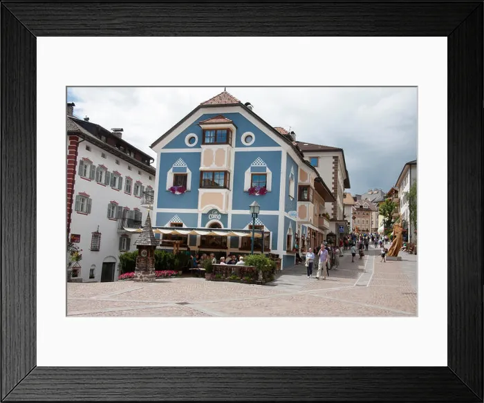 Framed Print : Café Corso junction of Strada Rezia and Piazza Sant Antonio Ortisei Val Gardena Dolomites South Tyrol Italy Framed Print : Café Corso junction of Strada Rezia and Piazza Sant Antonio Ortisei Val Gardena Dolomites South Tyrol Italy