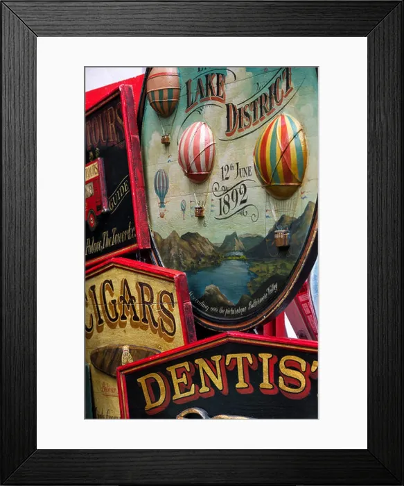Framed Print : Antique wooden signs. Portobello Road. London Framed Print : Antique wooden signs. Portobello Road. London