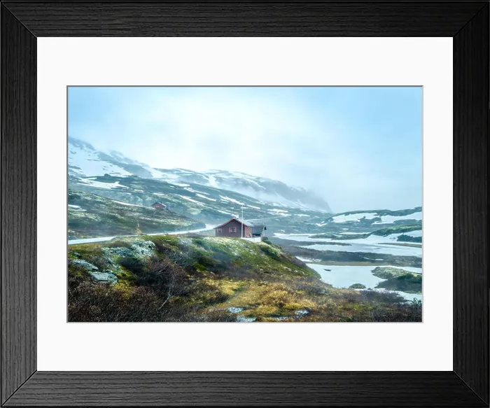 Framed Print : Norway landscape, a small village in inclement weather snowstorm and fog in the mountains. Beautiful Nature Norway Framed Print : Norway landscape, a small village in inclement weather snowstorm and fog in the mountains. Beautiful Nature Norway