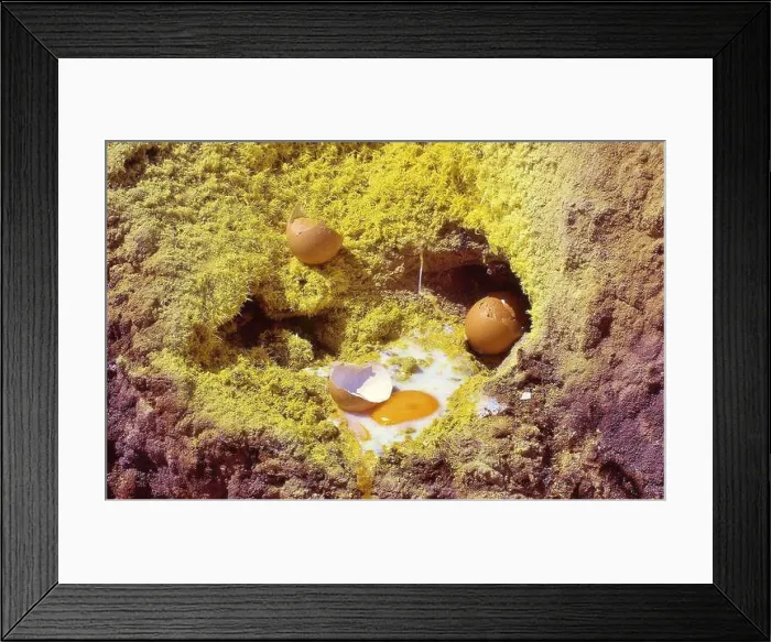 Framed Print : Eggs frying in the hot caldera of the Stefanos volcano on the Greek island of Nisyros Framed Print : Eggs frying in the hot caldera of the Stefanos volcano on the Greek island of Nisyros