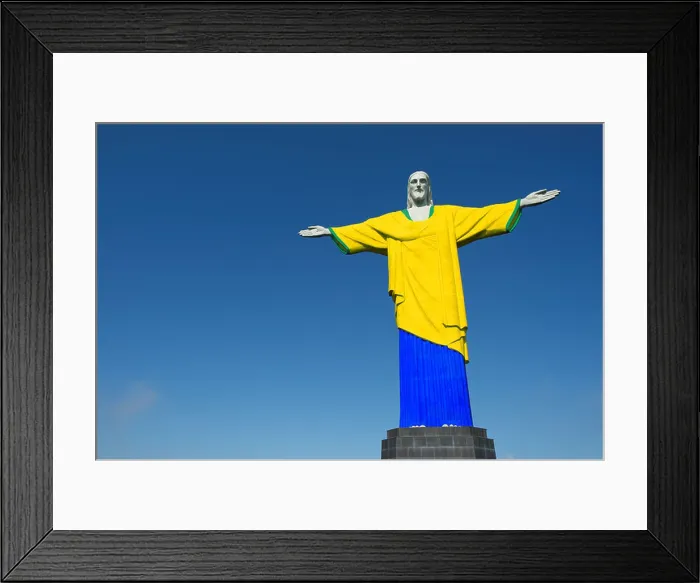 Framed Print : Christ the Redeemer wearing Brazil colors football soccer uniform at Corcovado Rio de Janeiro Framed Print : Christ the Redeemer wearing Brazil colors football soccer uniform at Corcovado Rio de Janeiro