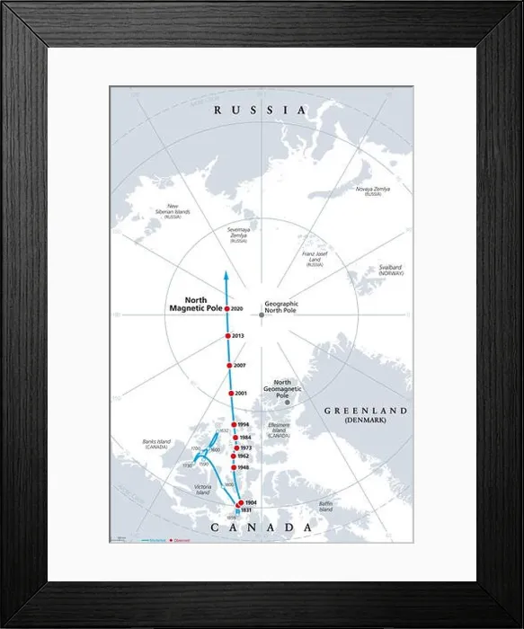 Framed Print : Polar drift, movement of the Magnetic North Pole Framed Print : Polar drift, movement of the Magnetic North Pole