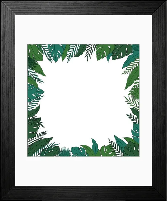 Framed Print : Tropical jungle leaves frame border with a blank space for a text Framed Print : Tropical jungle leaves frame border with a blank space for a text