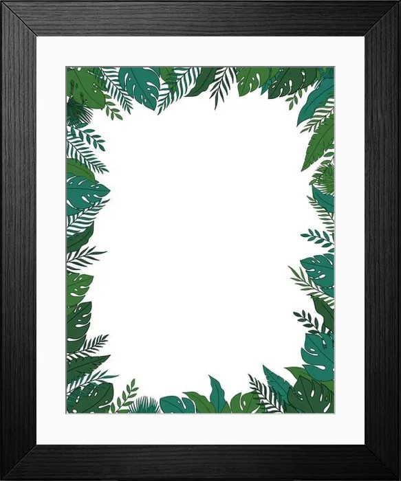Framed Print : Tropical jungle leaves frame border with a blank space for a text Framed Print : Tropical jungle leaves frame border with a blank space for a text