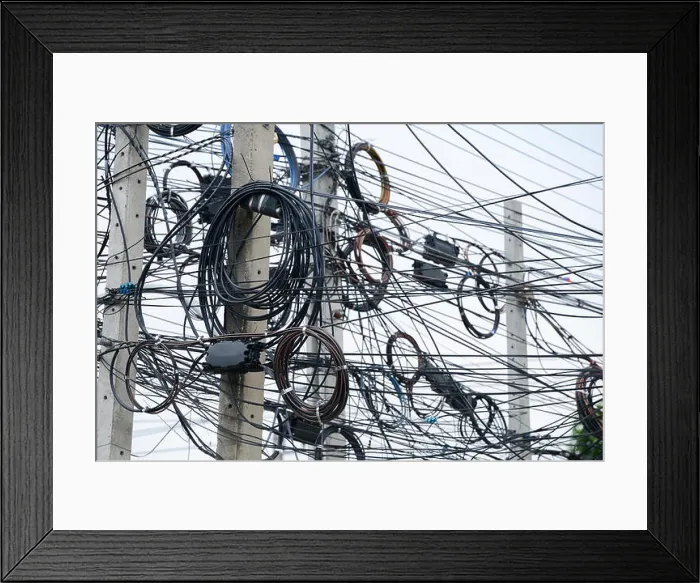 Framed Print : messy electrical cables on pole Framed Print : messy electrical cables on pole
