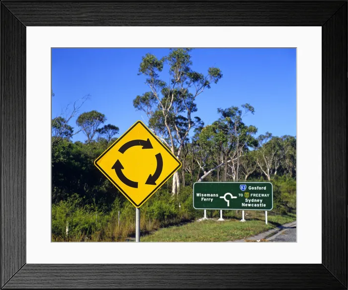 Framed Print : Road Sign for Roundabout Australia Framed Print : Road Sign for Roundabout Australia