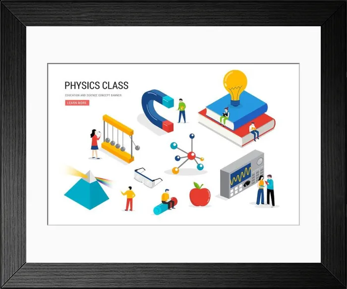 Framed Print : Physics lab and school class. Science, education scene with miniature people, students. Isometric, vector concept design