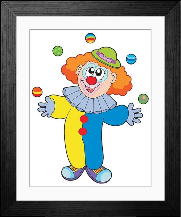 Framed Print : Juggling cartoon clown