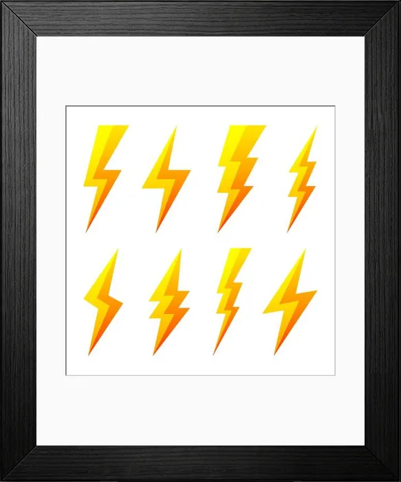 Framed Print : Yellow lightning bolt icons isolated on white background Framed Print : Yellow lightning bolt icons isolated on white background