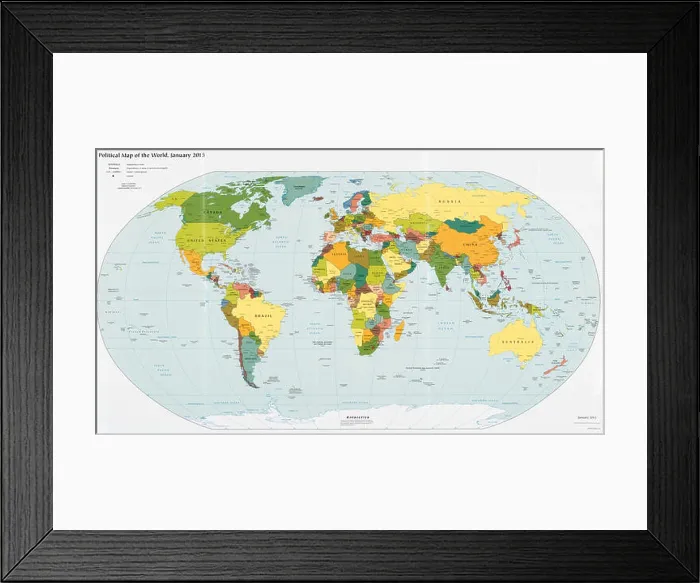 Framed Print : Political Map of the World in January 2015 (Robinson Projection) Framed Print : Political Map of the World in January 2015 (Robinson Projection)