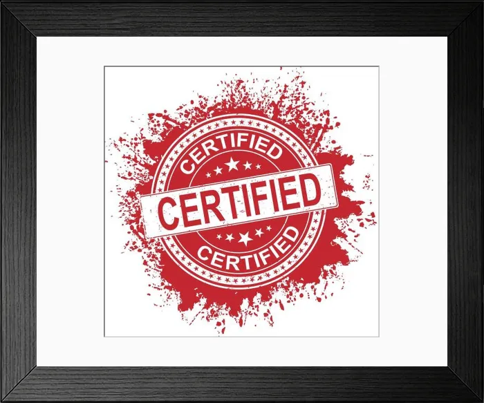 Framed Print : Certified red rubber stamp icon isolated on white background. Vector illustration