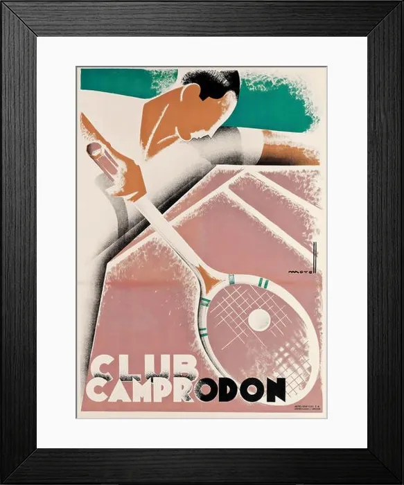 Framed Print : Old and vintage advertisement / poster. Jose Morell (1899-1949) CLUB CAMPRODON, Tennis poster Framed Print : Old and vintage advertisement / poster. Jose Morell (1899-1949) CLUB CAMPRODON, Tennis poster