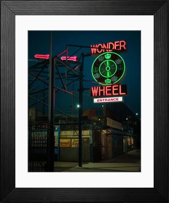 Framed Print : Wonder Wheel neon sign at night in Coney Island, Brooklyn, New York Framed Print : Wonder Wheel neon sign at night in Coney Island, Brooklyn, New York