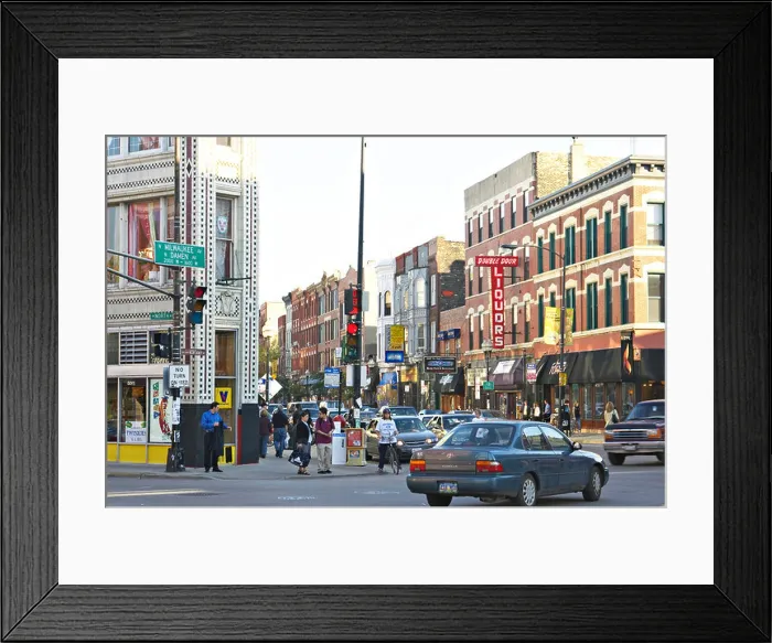 Framed Print : ILLINOIS Chicago Milwaukee and Damen Avenue intersection busy street scene in Bucktown neighborhood Wicker Park Framed Print : ILLINOIS Chicago Milwaukee and Damen Avenue intersection busy street scene in Bucktown neighborhood Wicker Park