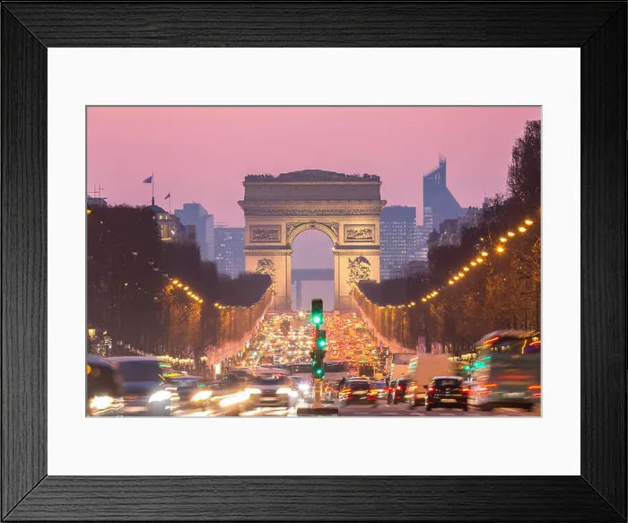 Framed Print : Paris Arc of Triomphe along Champs-Elysees France sunset Framed Print : Paris Arc of Triomphe along Champs-Elysees France sunset