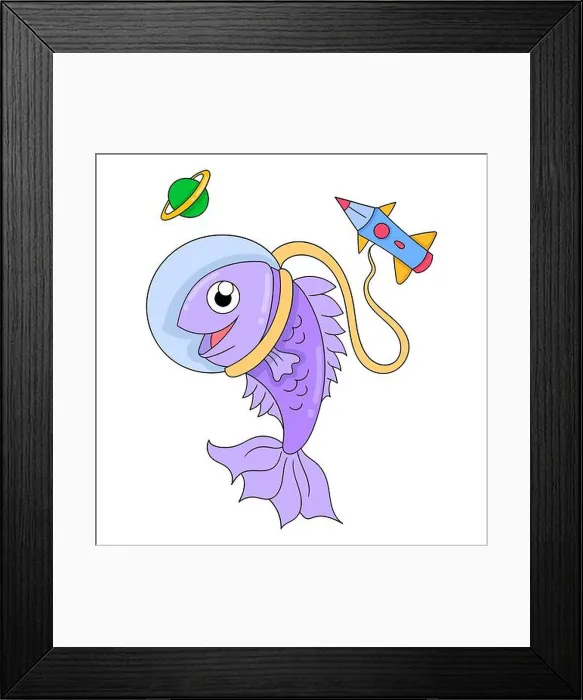 Framed Print : astronaut fish flying in space Framed Print : astronaut fish flying in space