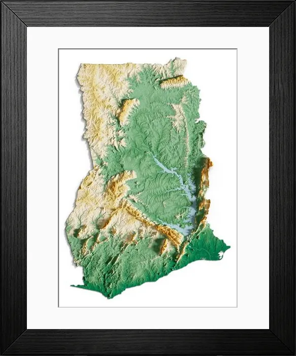 Framed Print : Ghana. Detailed 3D rendering of a shaded relief map with rivers and lakes Framed Print : Ghana. Detailed 3D rendering of a shaded relief map with rivers and lakes