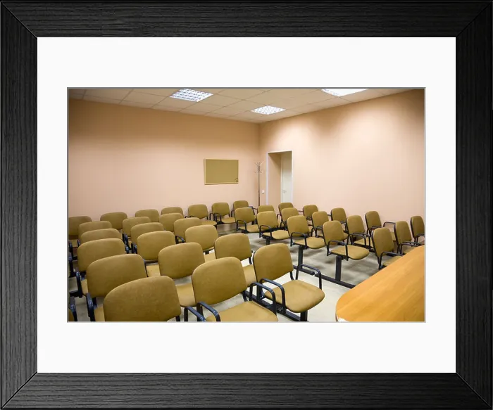 Framed Print : Interior of a small conference hall in pink tones