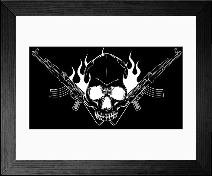 Framed Print : Skull with machine guns AK-47 Framed Print : Skull with machine guns AK-47
