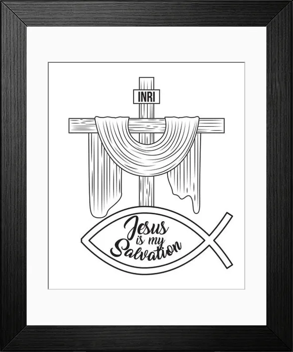 Framed Print : jesus is my salvation sacred cross hand drawing image Framed Print : jesus is my salvation sacred cross hand drawing image