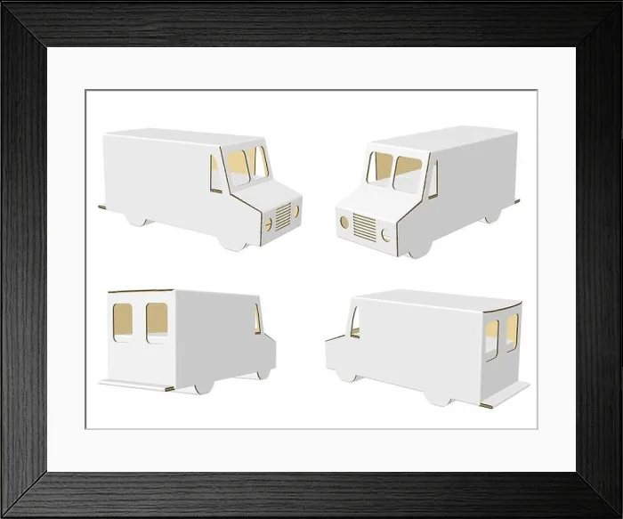 Framed Print : High resolution image van box template isolated on white background, high quality details of cardboard Framed Print : High resolution image van box template isolated on white background, high quality details of cardboard