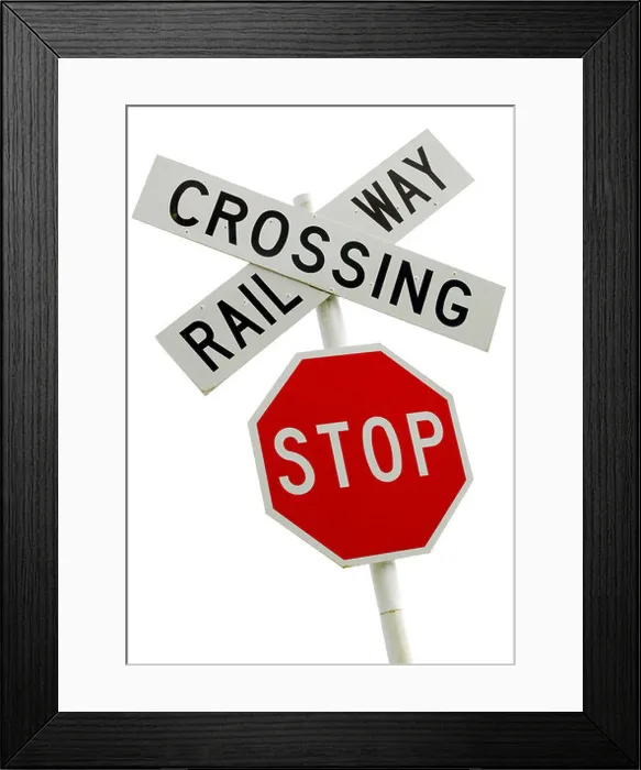 Framed Print : Stop! Give way! Railway crossing!, New Zealand Framed Print : Stop! Give way! Railway crossing!, New Zealand