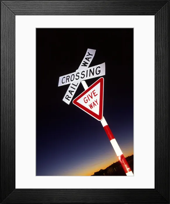 Framed Print : Railway Crossing Give Way Sign New Zealand Framed Print : Railway Crossing Give Way Sign New Zealand