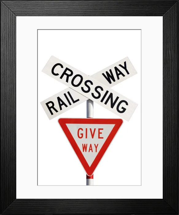 Framed Print : Railway Crossing sign, New Zealand Framed Print : Railway Crossing sign, New Zealand