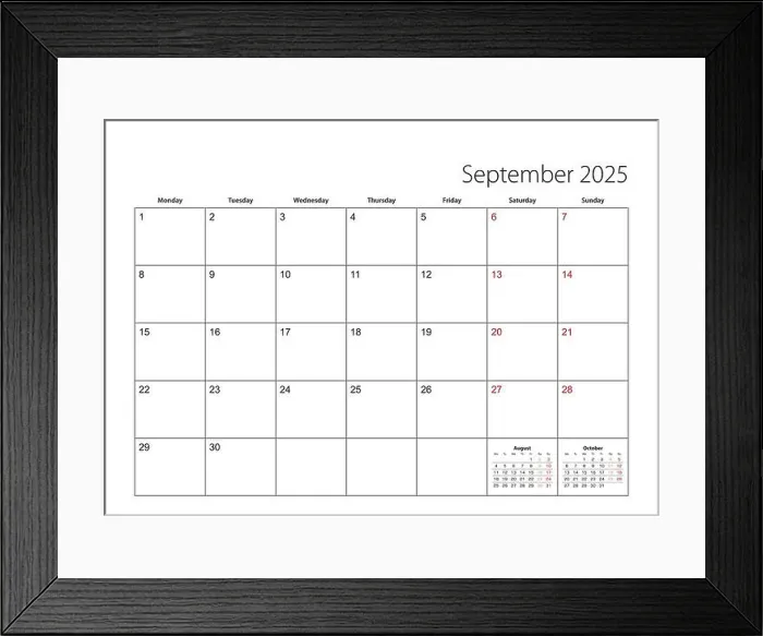 Framed Print : September 2025 simple calendar planner, week starts from Monday. Vector calendar planner Framed Print : September 2025 simple calendar planner, week starts from Monday. Vector calendar planner