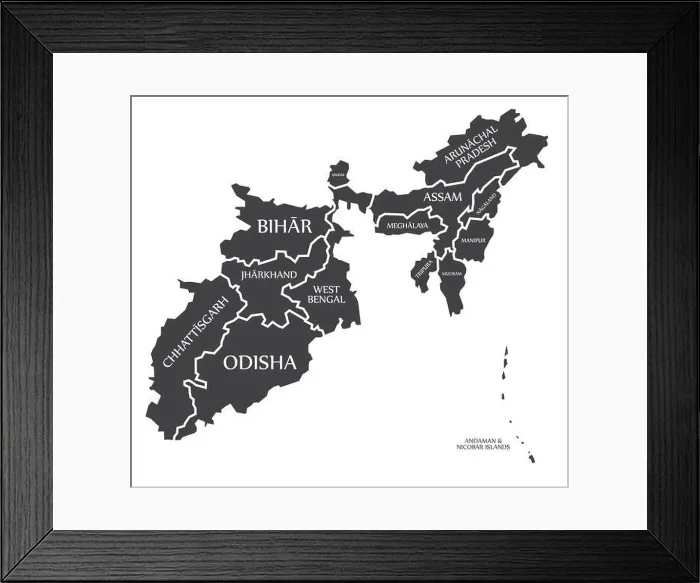 Framed Print : Eastern states and Islands of India map illustration