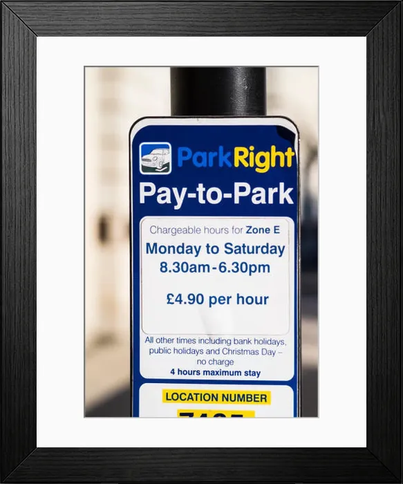 Framed Print : ParkRight, Pay-to-Park sign, St.James's Square, London, England, U.K Framed Print : ParkRight, Pay-to-Park sign, St.James's Square, London, England, U.K