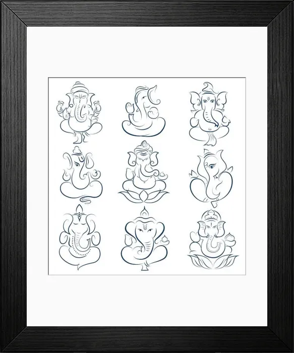 Framed Print : collection of line art Lord Ganpati for Ganesh Chaturthi festival of India
